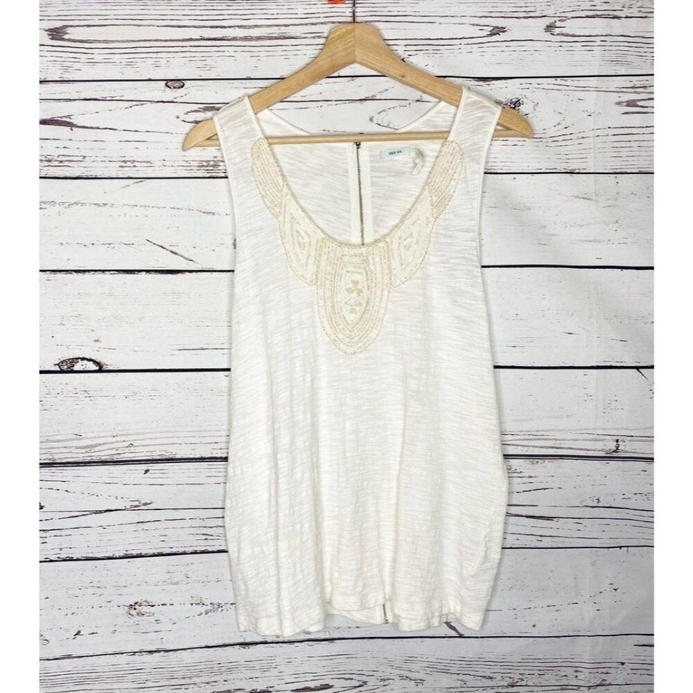 Kimchi‎ Blue Embellished Back Zipper Tunic Cream Knit Tank Size Large